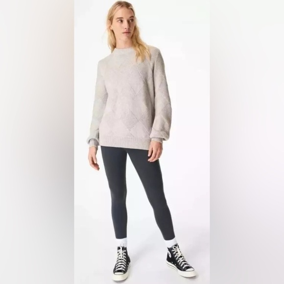 SWEATY BETTY Diamond Knitted Jumper, Cotton/Wool, Light Gray, Size S - Picture 2 of 8